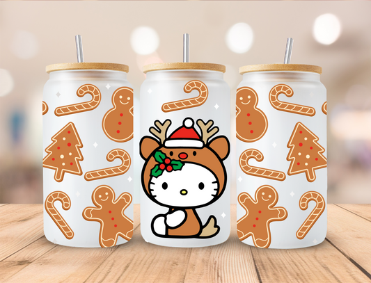 Christmas Gingerbread Kitty - 16oz Libby UV DTF Wrap