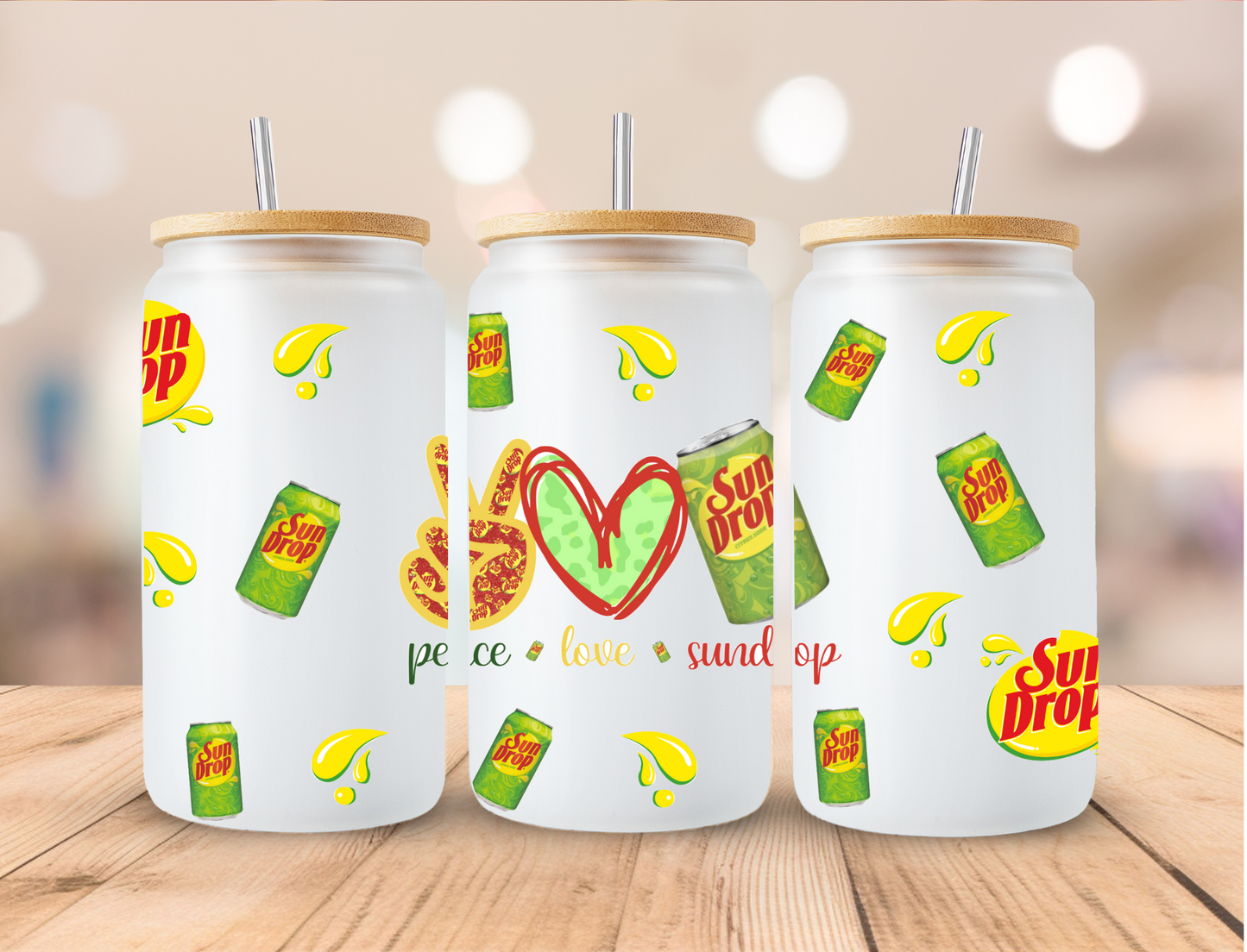 Peace Love Sun Drop - 16 oz / 20 oz Libby UV DTF Wrap