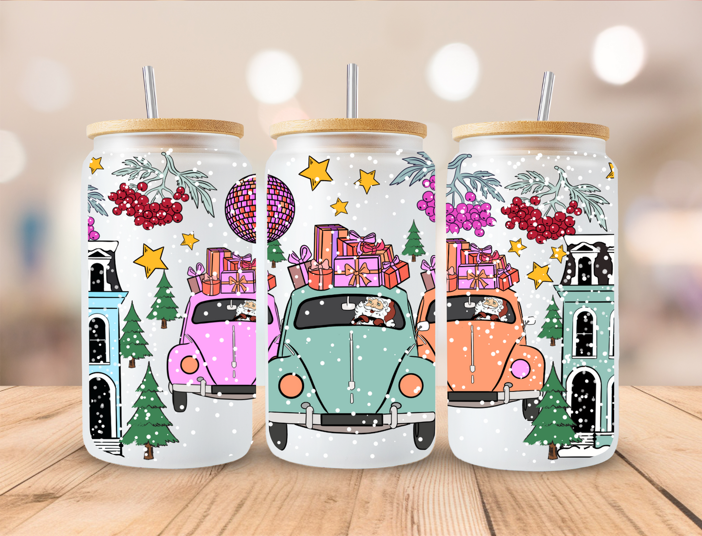 Christmas Cars - 16oz Libby UV DTF Wrap