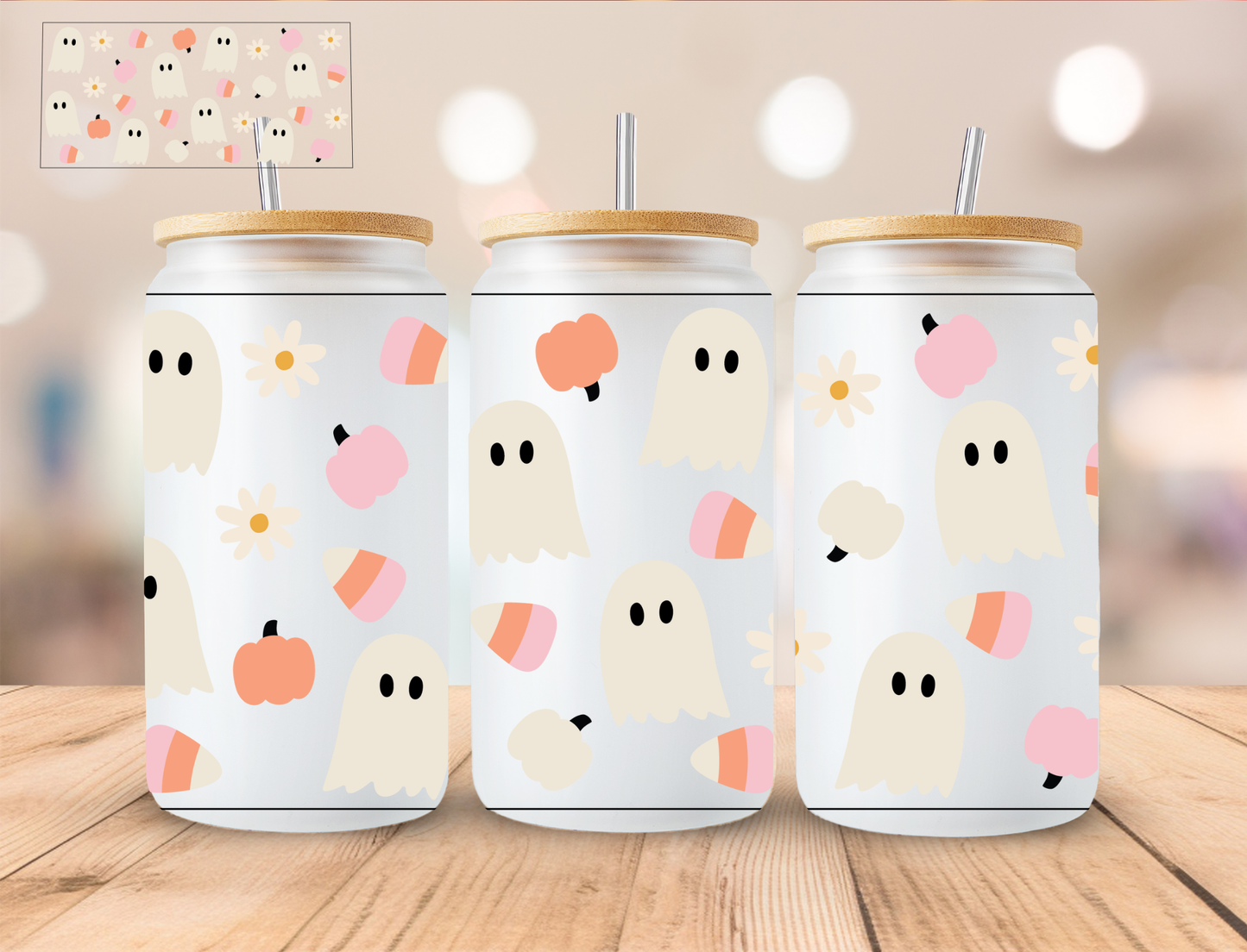 Halloween Ghost Pumpkins - 16 oz / 20 oz Libby UV DTF Wrap