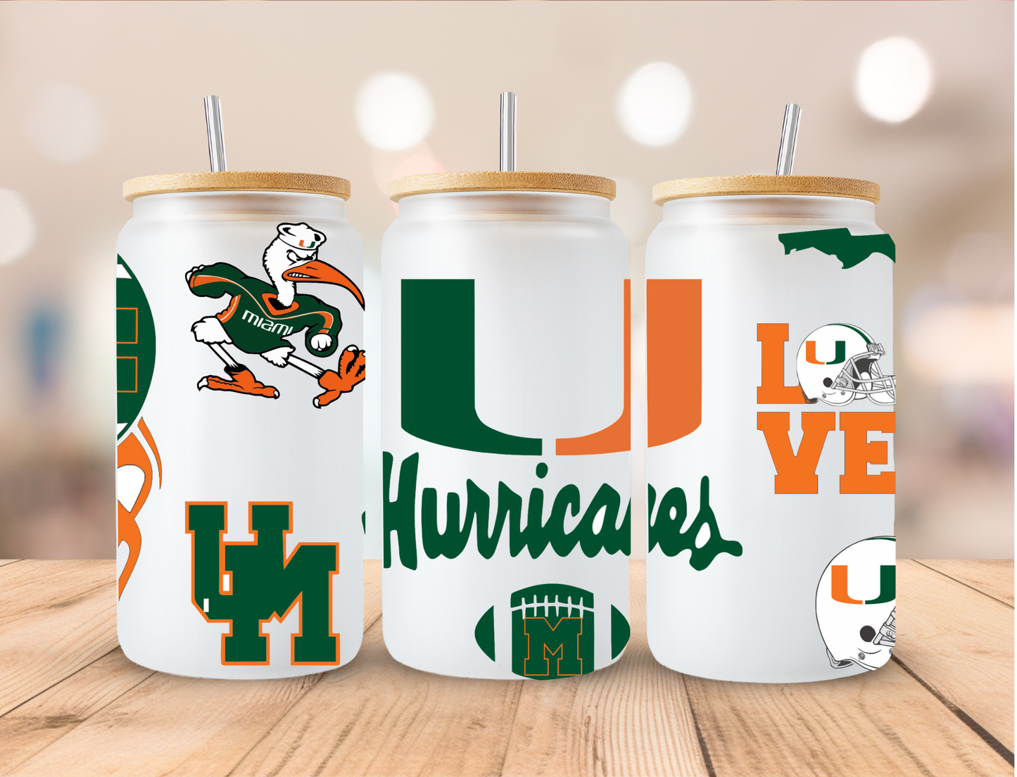 College Football UM Hurricanes- 16 oz / 20 oz Libby UV DTF Wrap