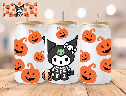 Pumpkin Skeleton Kitty - 16 oz / 20 oz Libby UV DTF Wrap