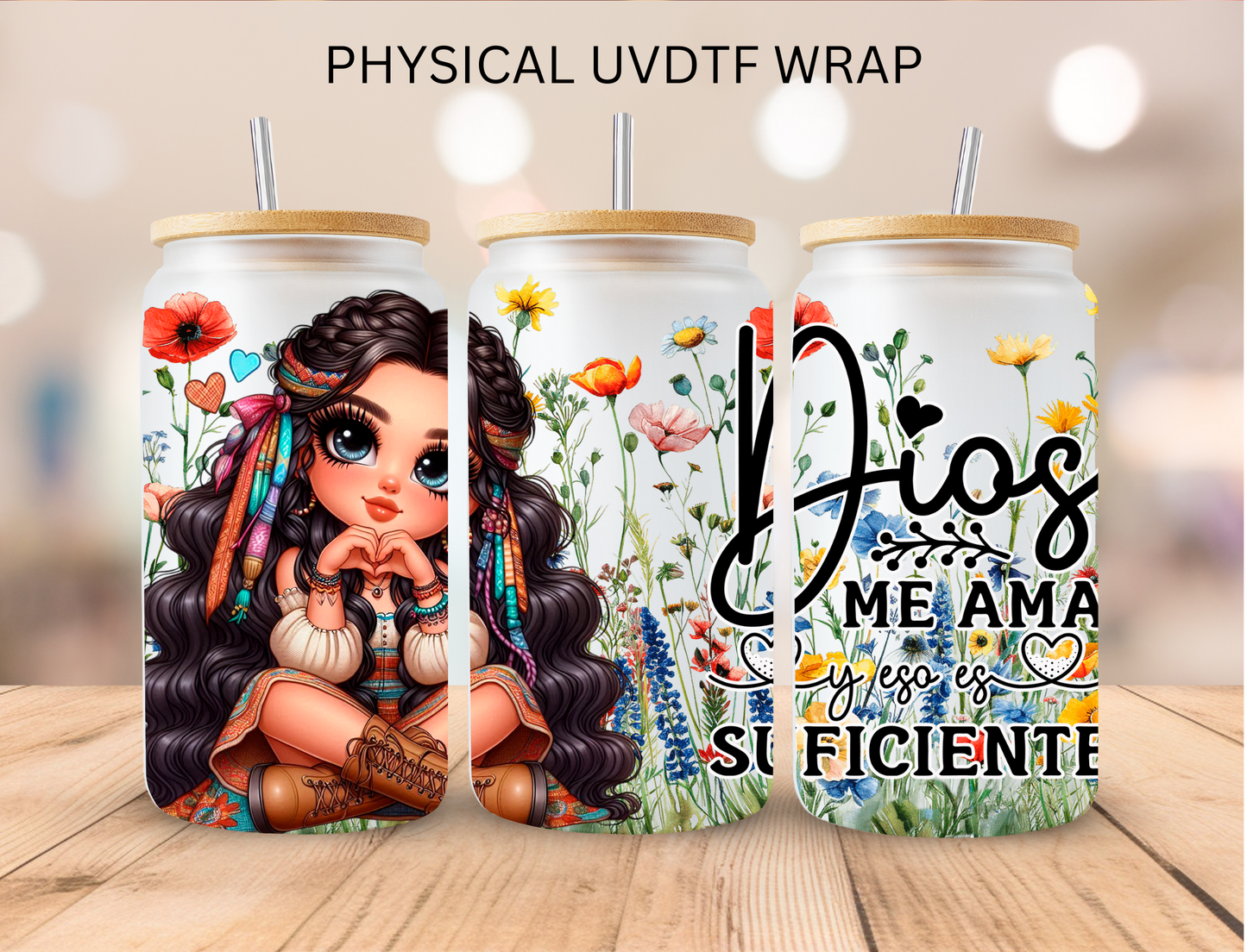 Hispanic Indian Dios De Ama - 16 oz / 20 oz Libby UV DTF