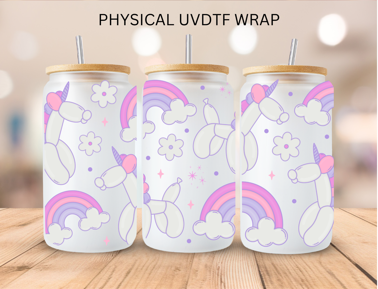 Unicorn Balloon Animals- 16 oz / 20 oz Libby UV DTF Wrap