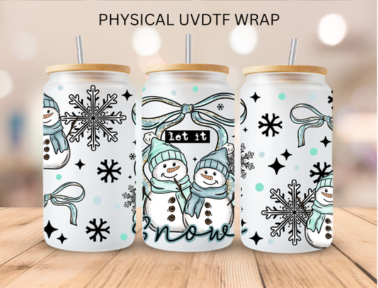 Christmas Let It Snow Snowman in Blue - 16 oz / 20 oz Libby UV DTF Wrap