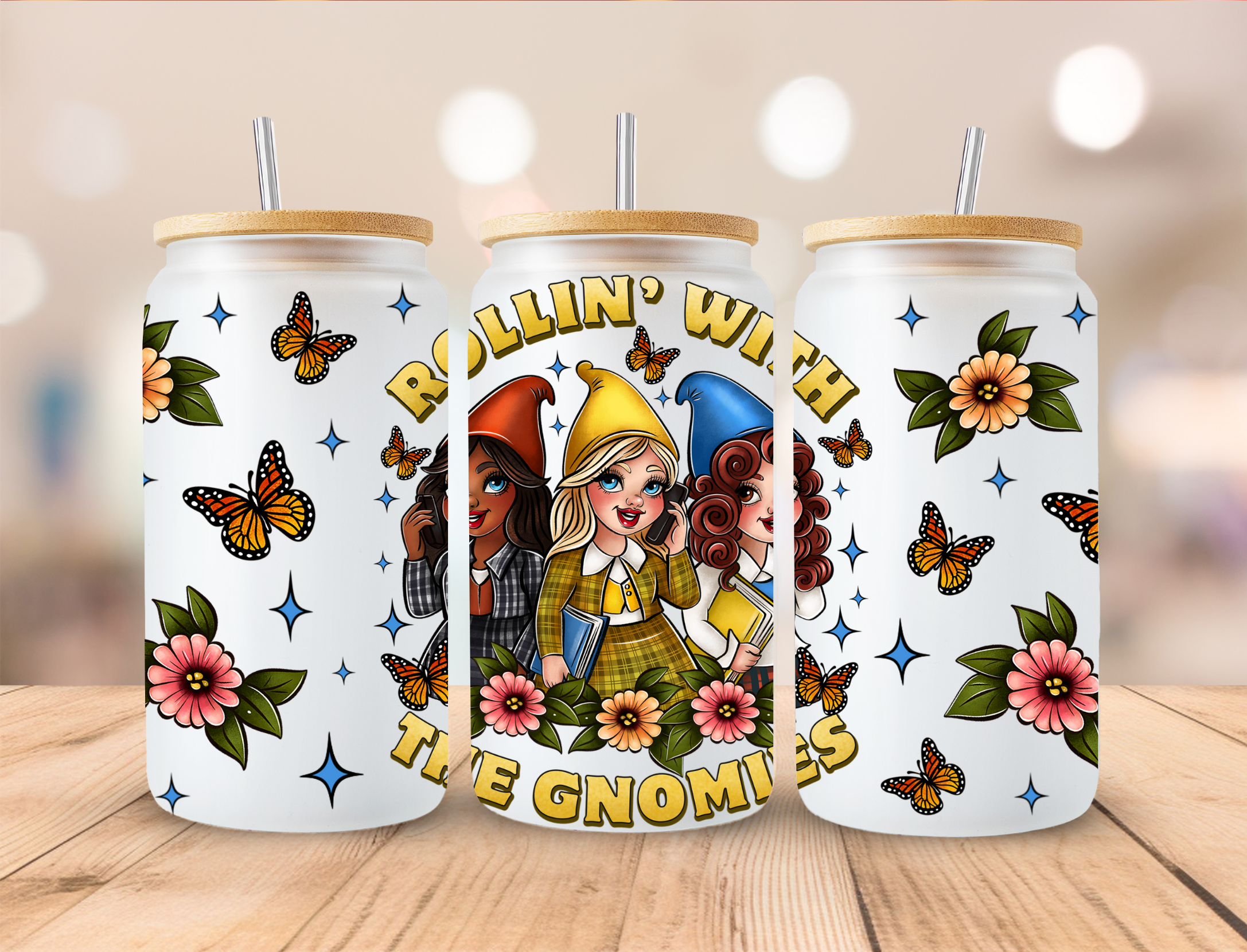 Spring Rolling WIth The Gnomies - 16 oz / 20 oz Libby UV DTF Wrap GRAV ...