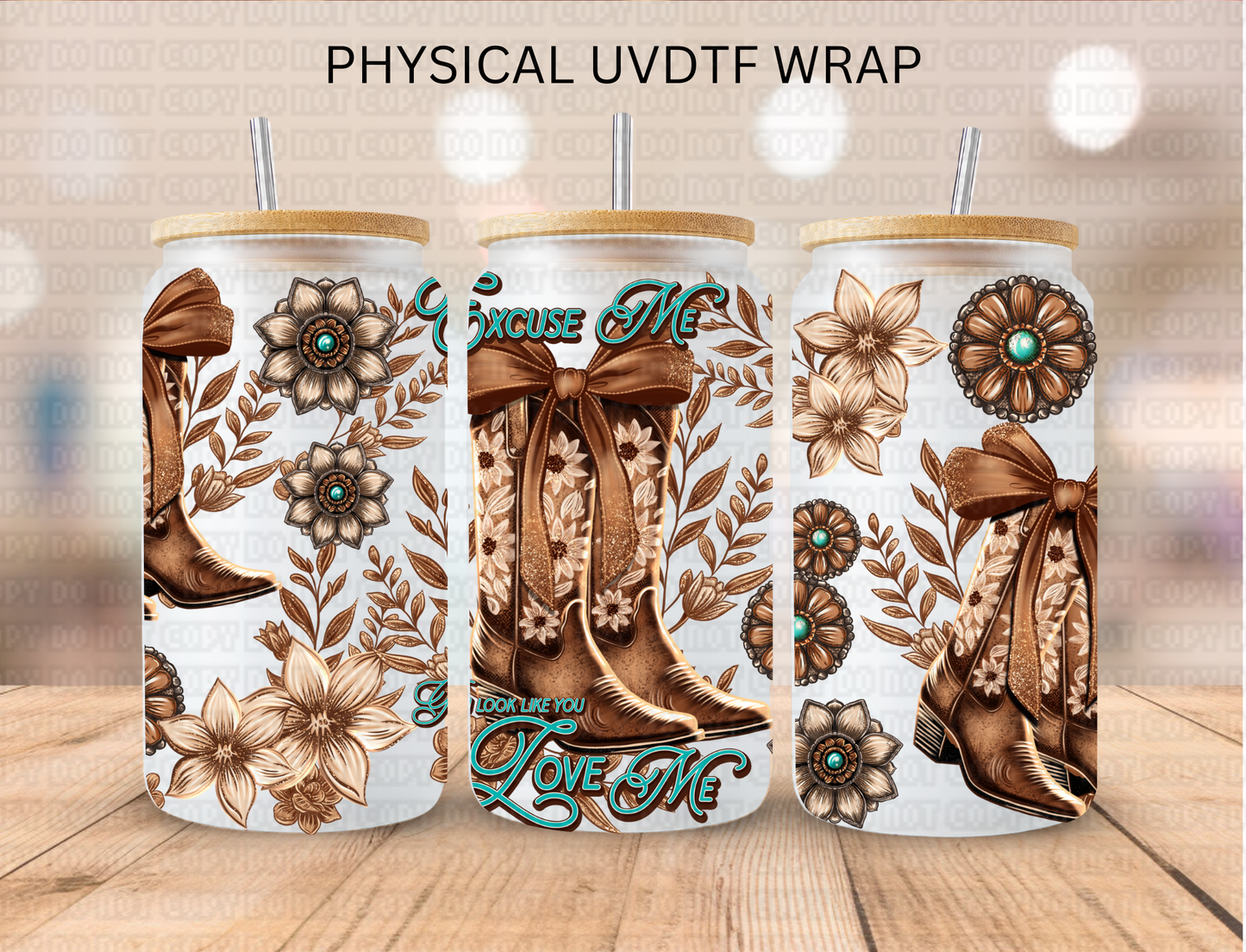 Western Brown Love Me Coquette Cowgirl Boots - 16 oz / 20 oz Libby UV DTF