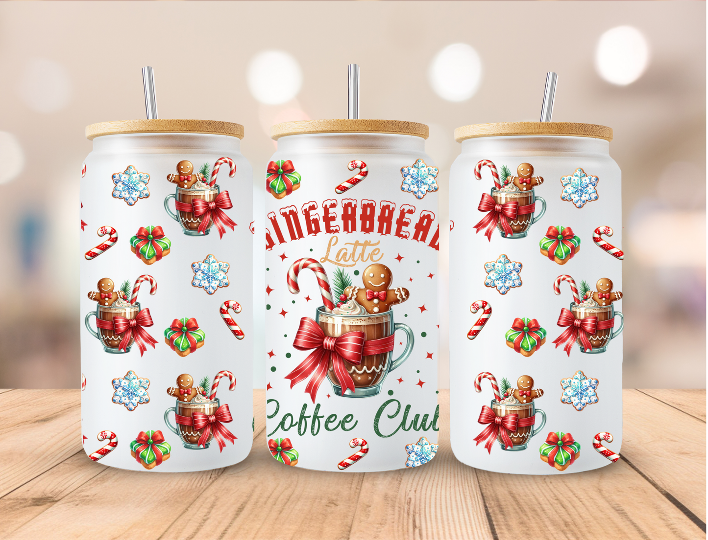 Christmas Gingerbread Latte Coffee Club - 16 oz / 20 oz Libby UV DTF Wrap