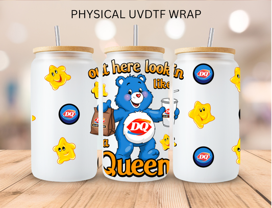 Blue Bear Out Here Looking Like AQueen- 16 oz / 20 oz Libby UV DTF Wrap
