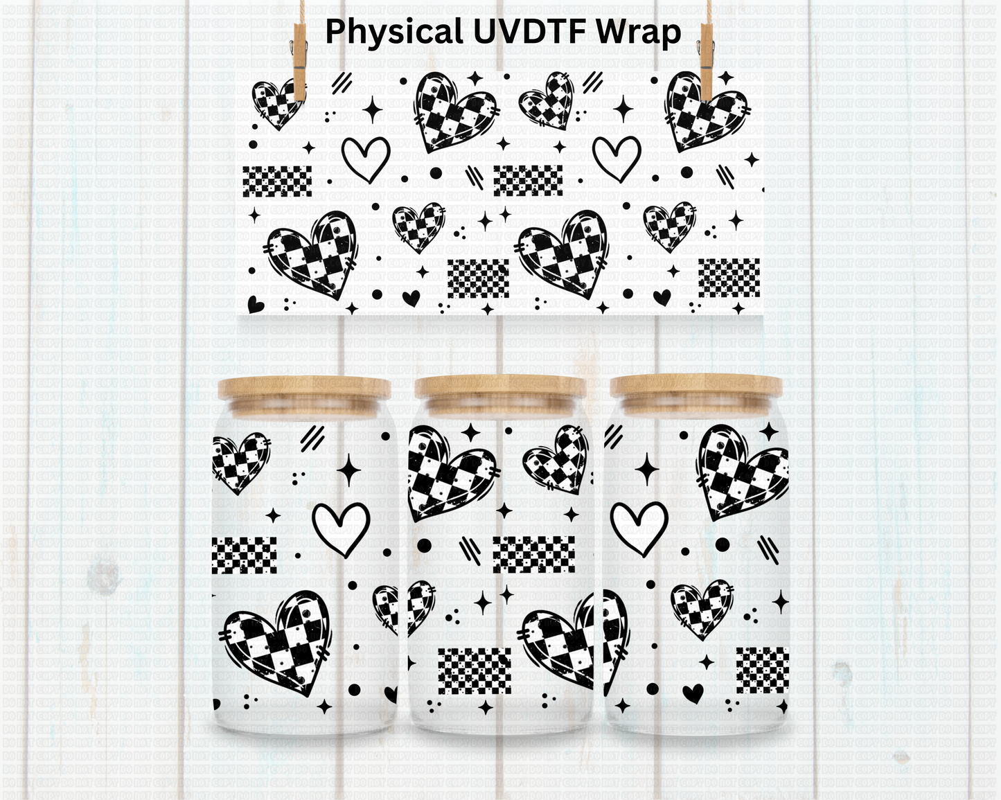 Checkered Black N White Hearts Bold - 16 oz / 20 oz Libby UV DTF