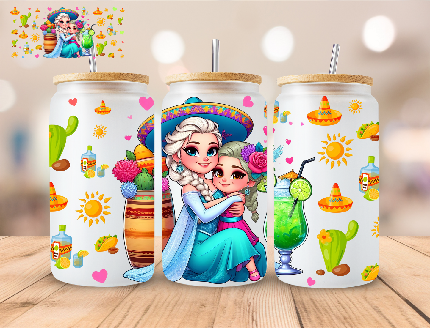 Cinco De Mayo Ice Princess - 16 oz / 20 oz Libby UV DTF Wrap