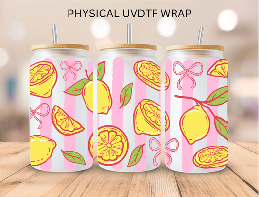 Lemon Pink Stripes - 16 oz / 20 oz Libby UV DTF Wrap