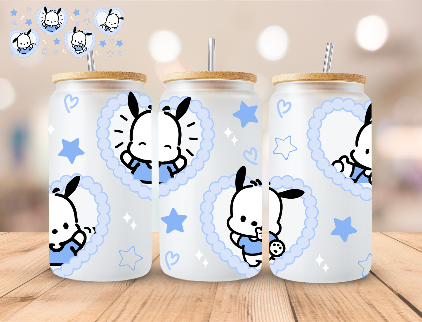 Blue Heart Kuromii Dog - 16 oz / 20 oz Libby UV DTF Wrap