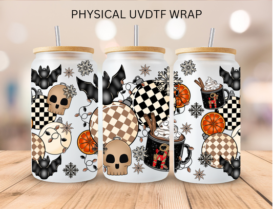 Halloween Checkered Ornaments - 16 oz / 20 oz Libby UV DTF Wrap