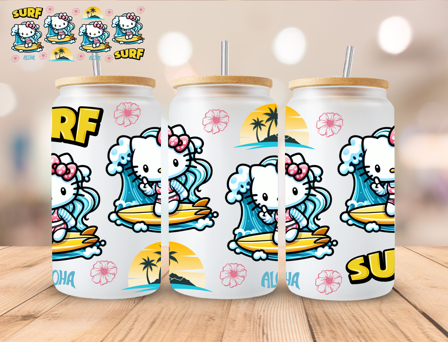 Surf Kitty - 16 oz / 20 oz Libby UV DTF Wrap