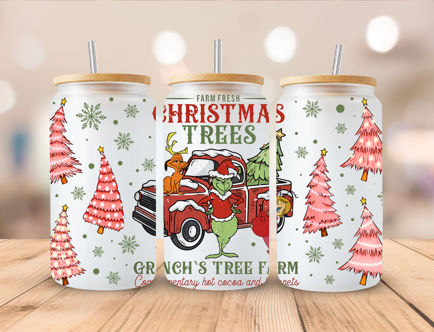 Christmas Trees Mean Green- 16oz Libby UV DTF Wrap