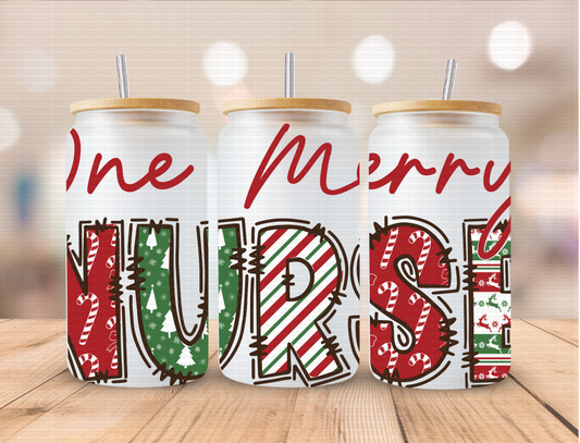 Christmas One Merry Nurse - 16 oz / 20 oz Libby UV DTF Wrap