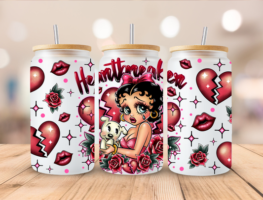 Valentines Betty Heartbreaker - 16 oz Libby UV DTF Wrap EXCLUSIVE DESIGNED