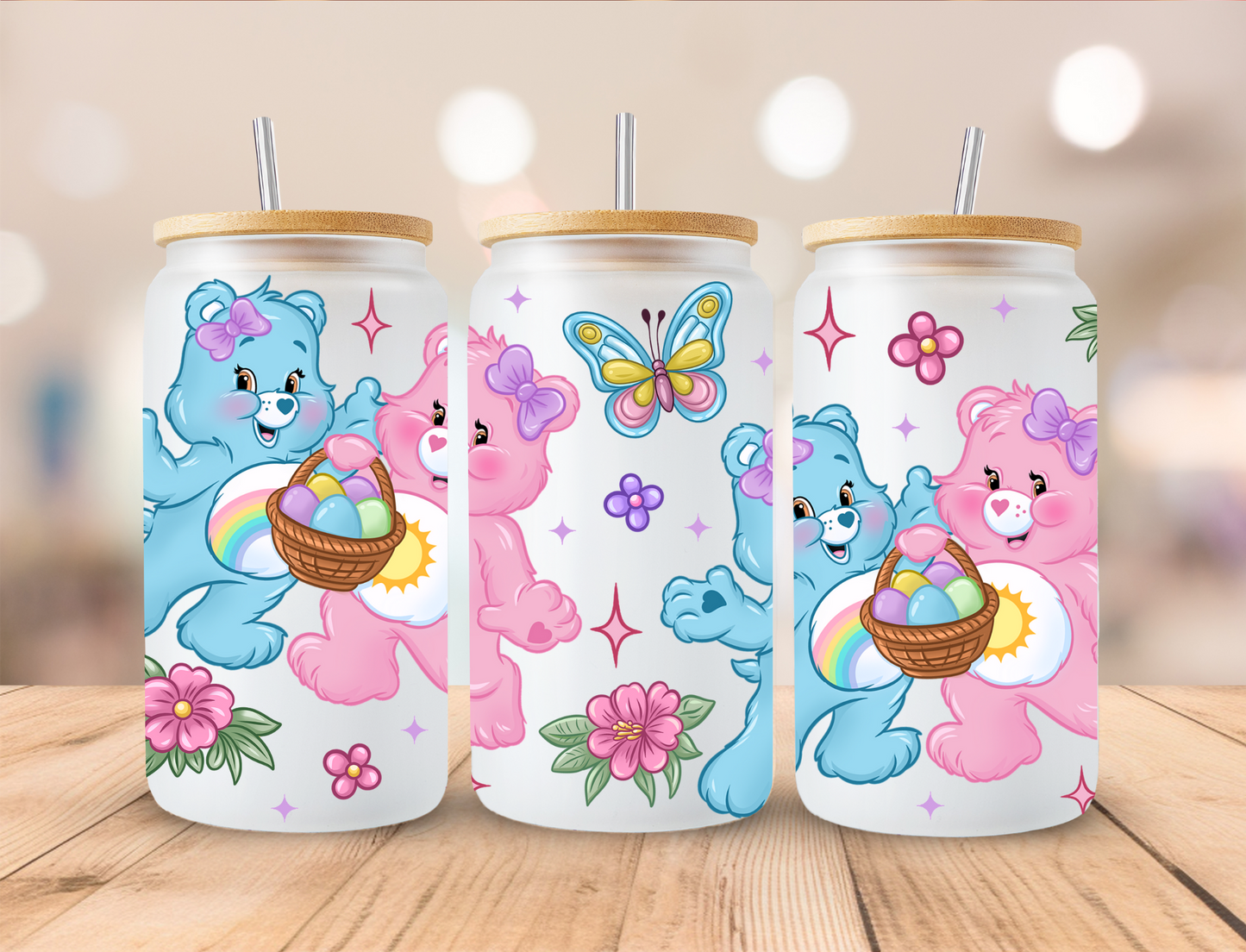 Easter Colored Bears - 16 oz / 20 oz Libby UV DTF Wrap GRAVITEES EXCLUSIVE DESIGN