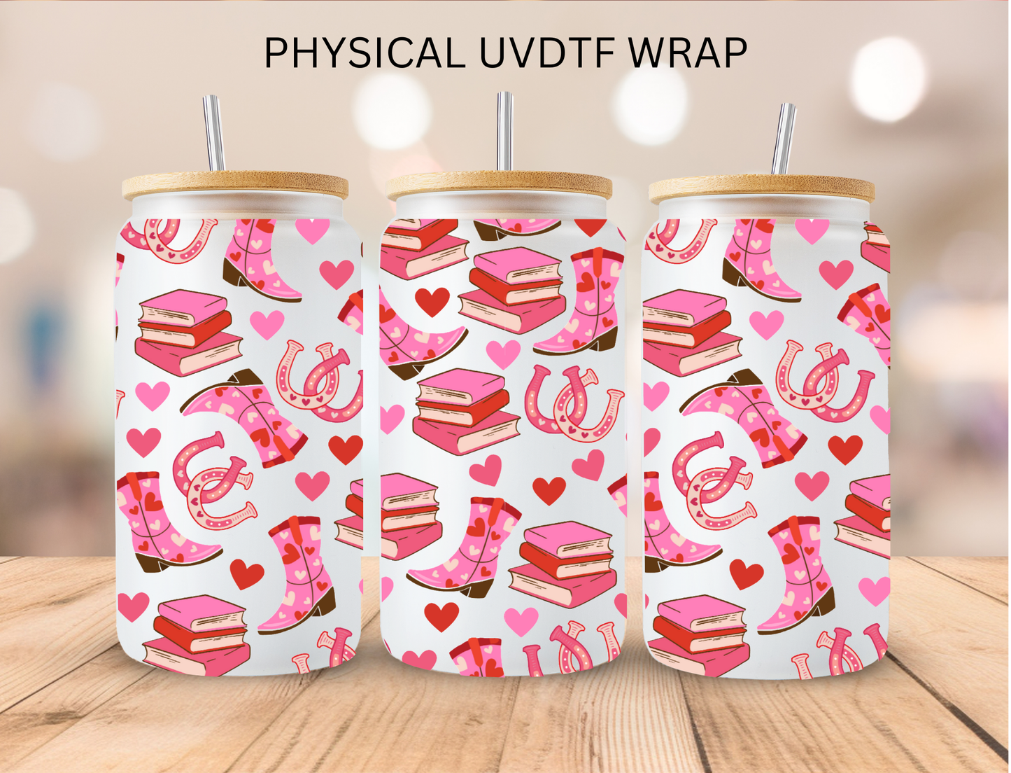 Bookish Valentines Western Stacked Books - 16 oz / 20 oz Libby UV DTF