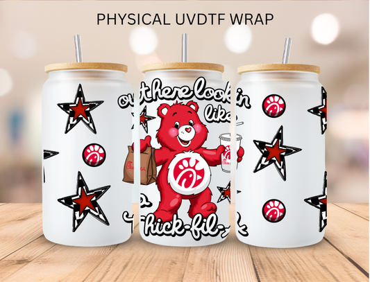 Red Bear Out Here Looking Like A Chick - 16 oz / 20 oz Libby UV DTF Wrap