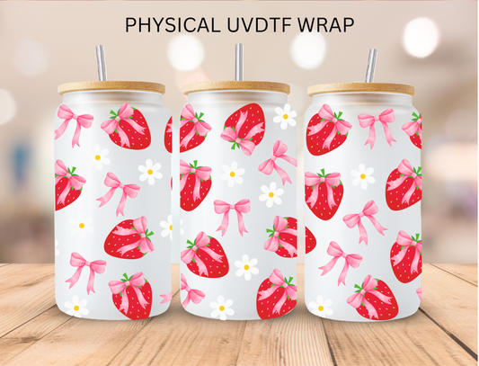 Coquette Strawberries - 16 oz / 20 oz Libby UV DTF Wrap