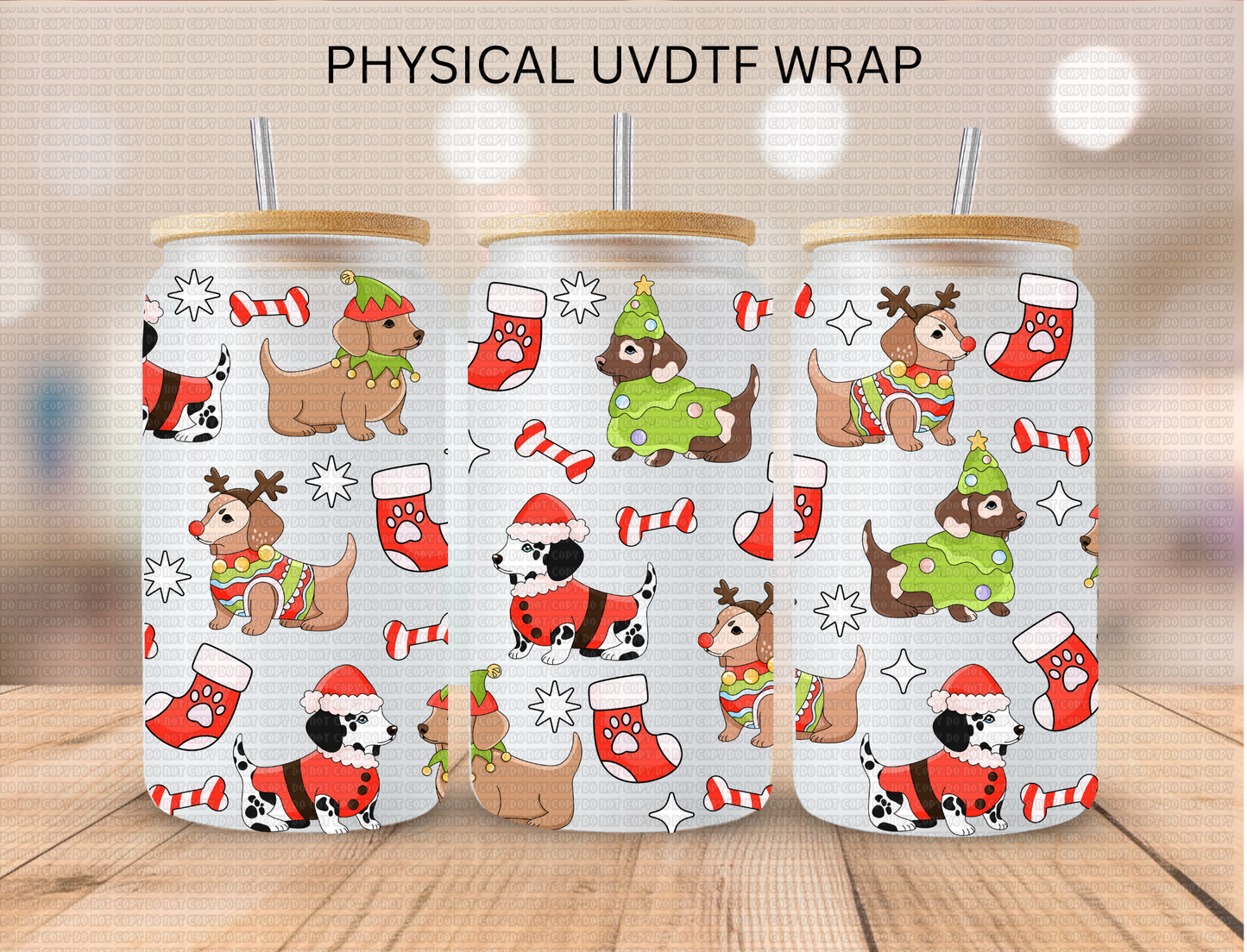 Doggy Christmas - 16 oz / 20 oz Libby UV DTF Wrap