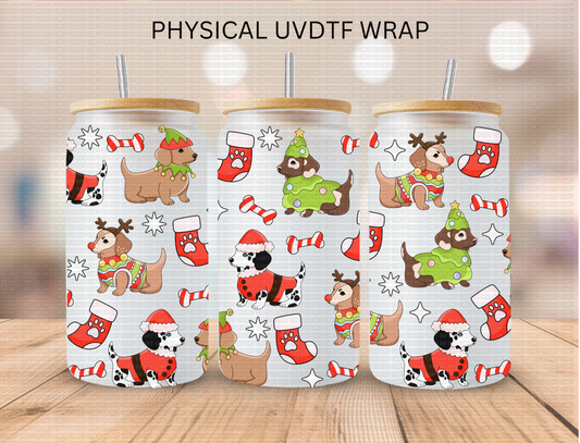Doggy Christmas - 16 oz / 20 oz Libby UV DTF Wrap