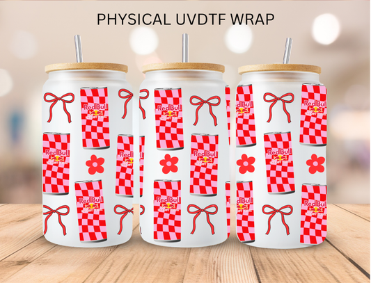 Checkered Red Drink Coquette Bow - 16 oz / 20 oz Libby UV DTF