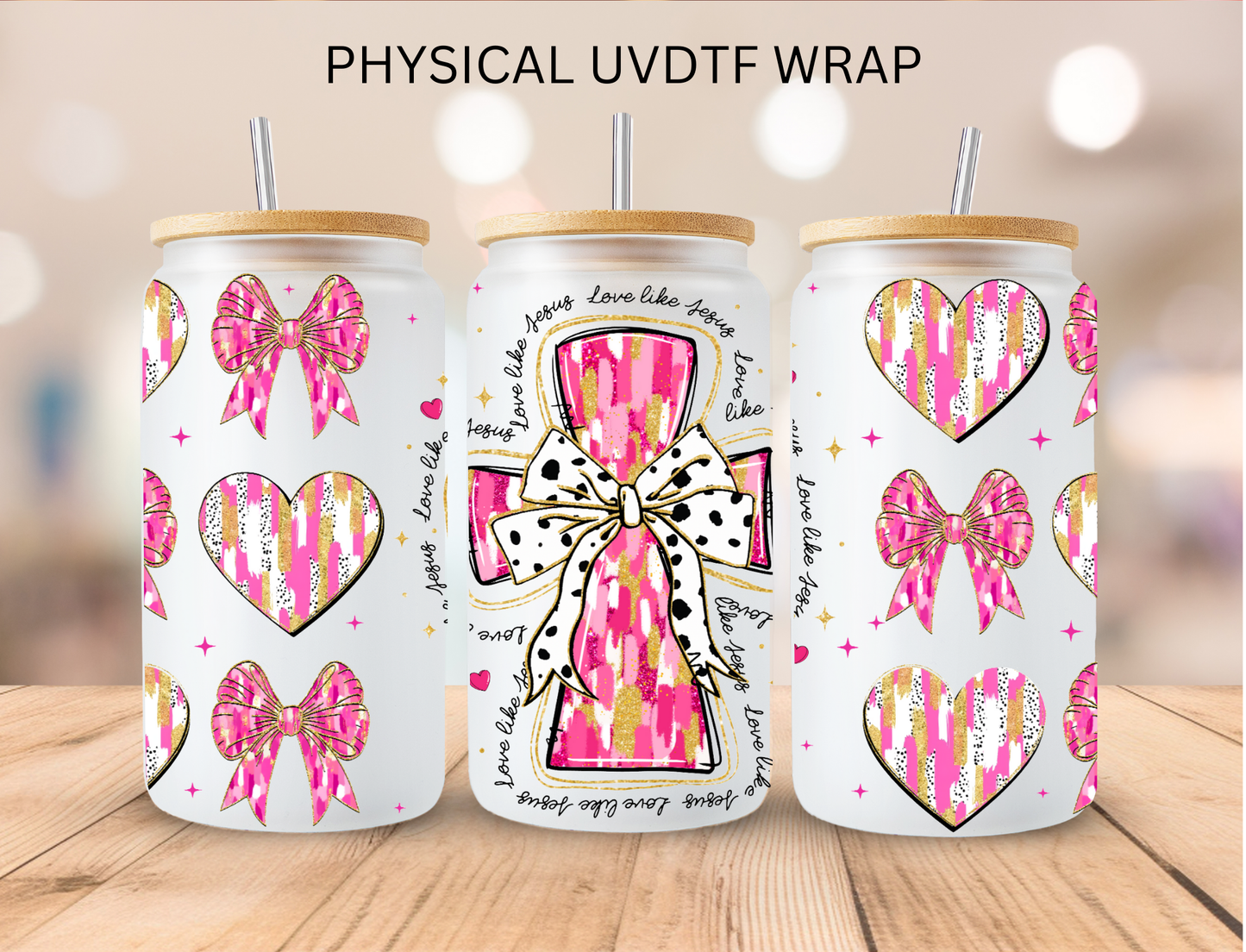 Valentines Brushstroke Cross Bow Hearts - 16 oz / 20 oz Libby UV DTF Wrap