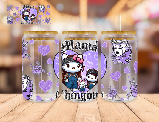 Kitty Mama Chingona Purple - 16 oz / 20 oz Libby UV DTF Wrap