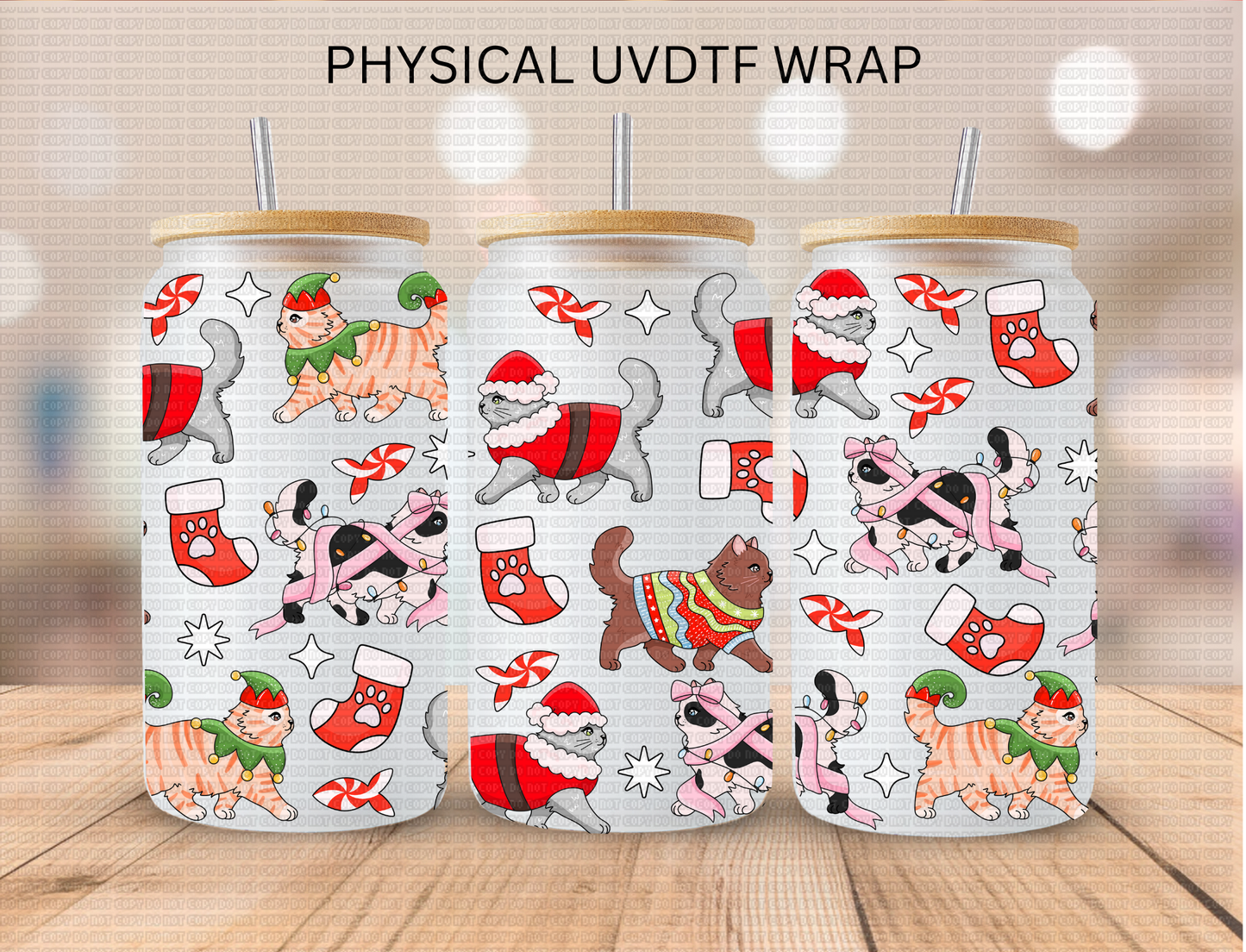 Kitty Christmas - 16 oz / 20 oz Libby UV DTF Wrap
