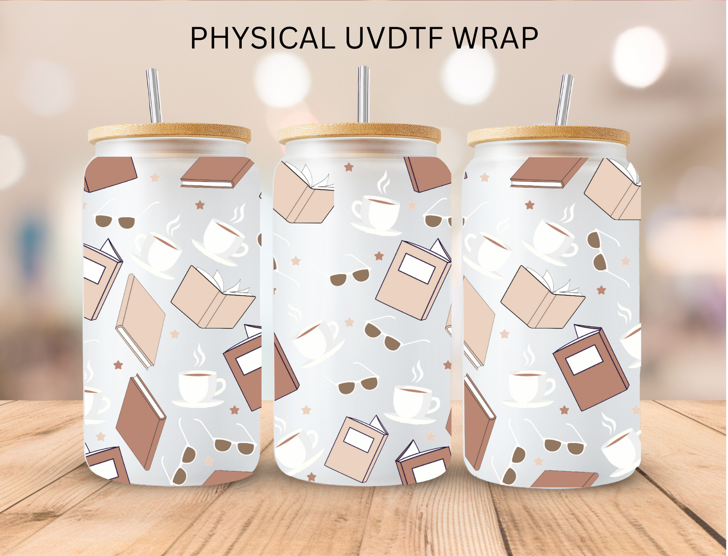 Bookish Neutral Books And Coffee - 16 oz / 20 oz Libby UV DTF