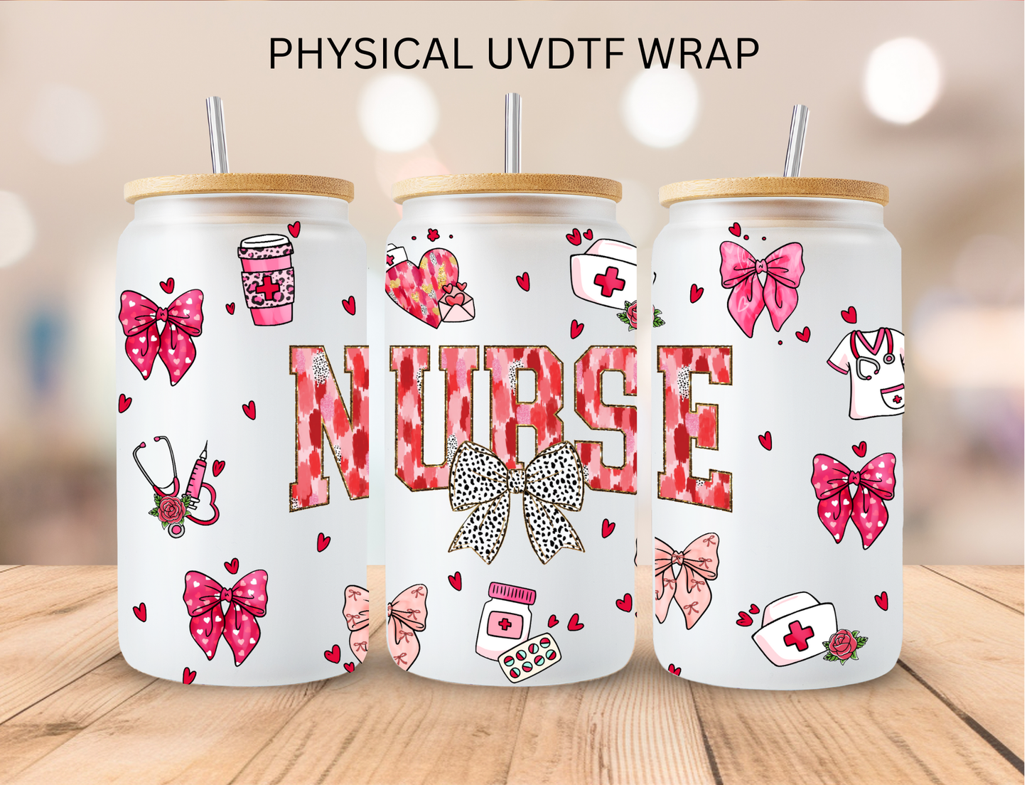 Valentines Brushstroke Nurse - 16 oz / 20 oz Libby UV DTF Wrap