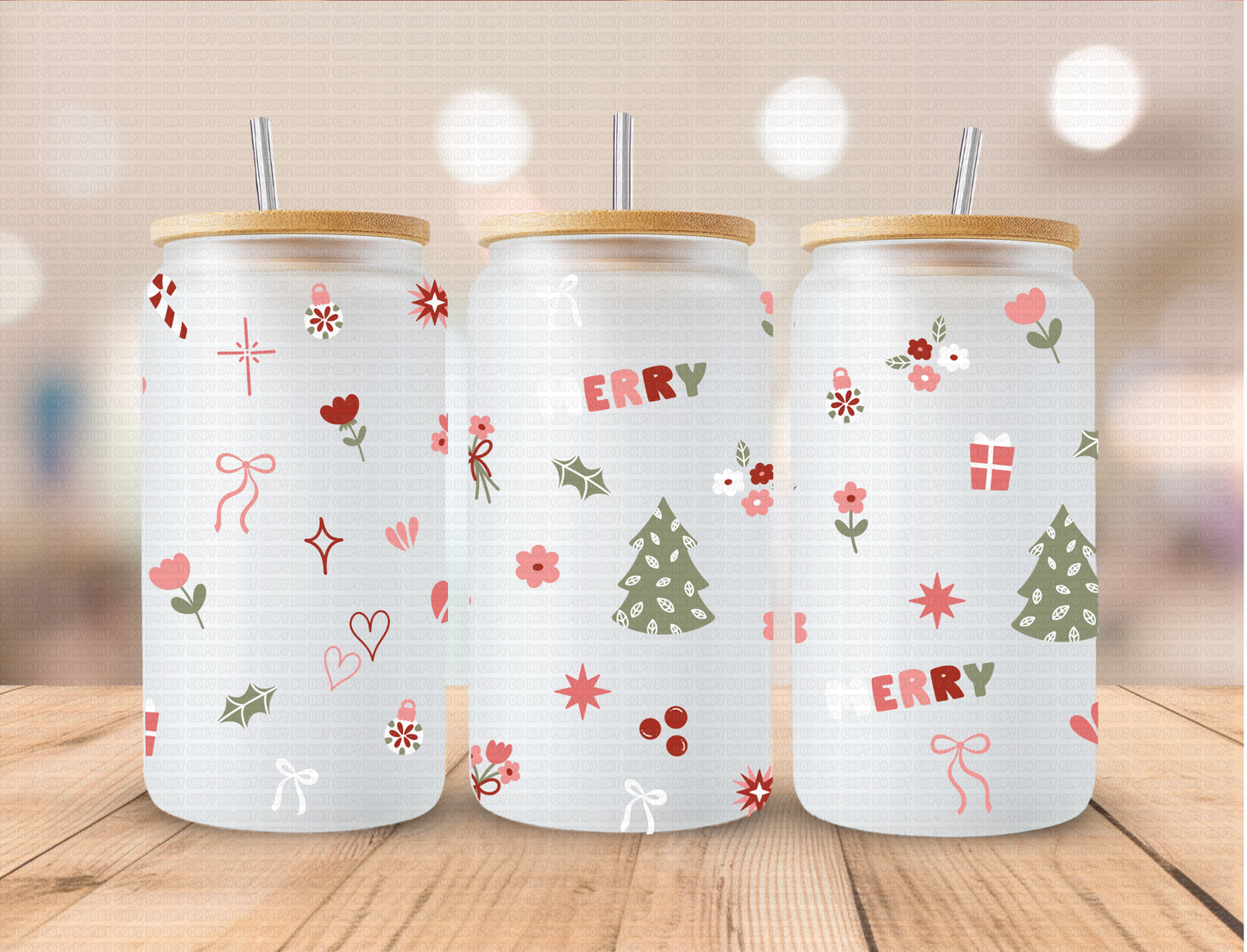 Christmas Merry Mixed Design - 16 oz / 20 oz Libby UV DTF Wrap