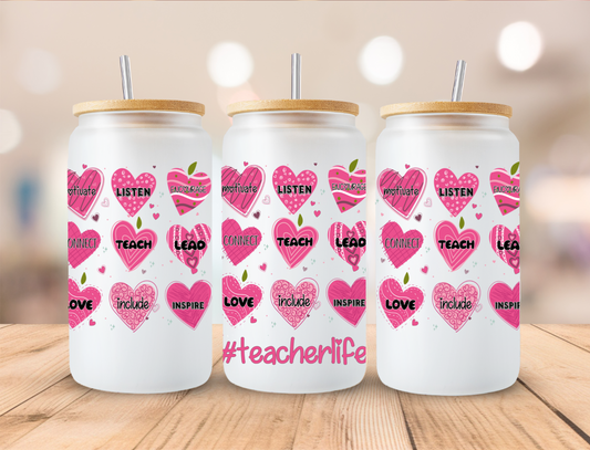 Valentines Multi Hearts #TeacherLife - 16 oz / 20 oz Libby UV DTF Wrap