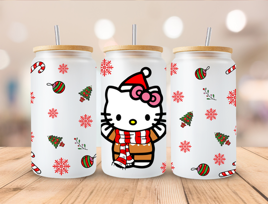 Christas Scarf Kitty - 16oz Libby UV DTF Wrap