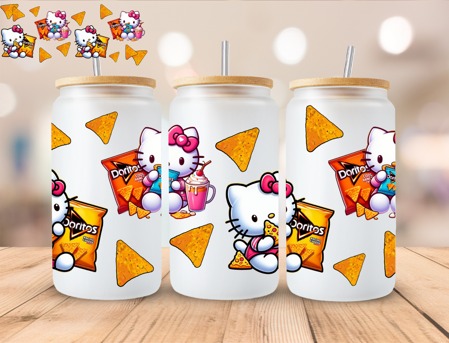 Kawaii Kitty Doritos - 16 oz / 20 oz Libby UV DTF Wrap