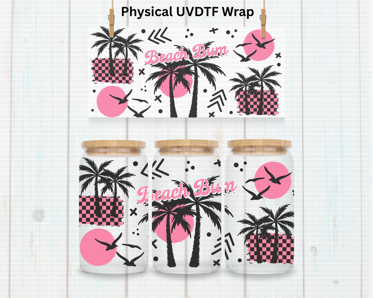 Pink Summer Palm Trees Beach Bum - 16 oz / 20 oz Libby UV DTF