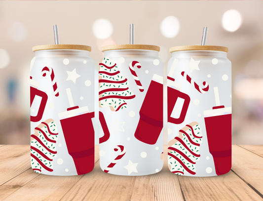 Red Christmas Cakes and Tumblers - 16oz Libby UV DTF Wrap RTS