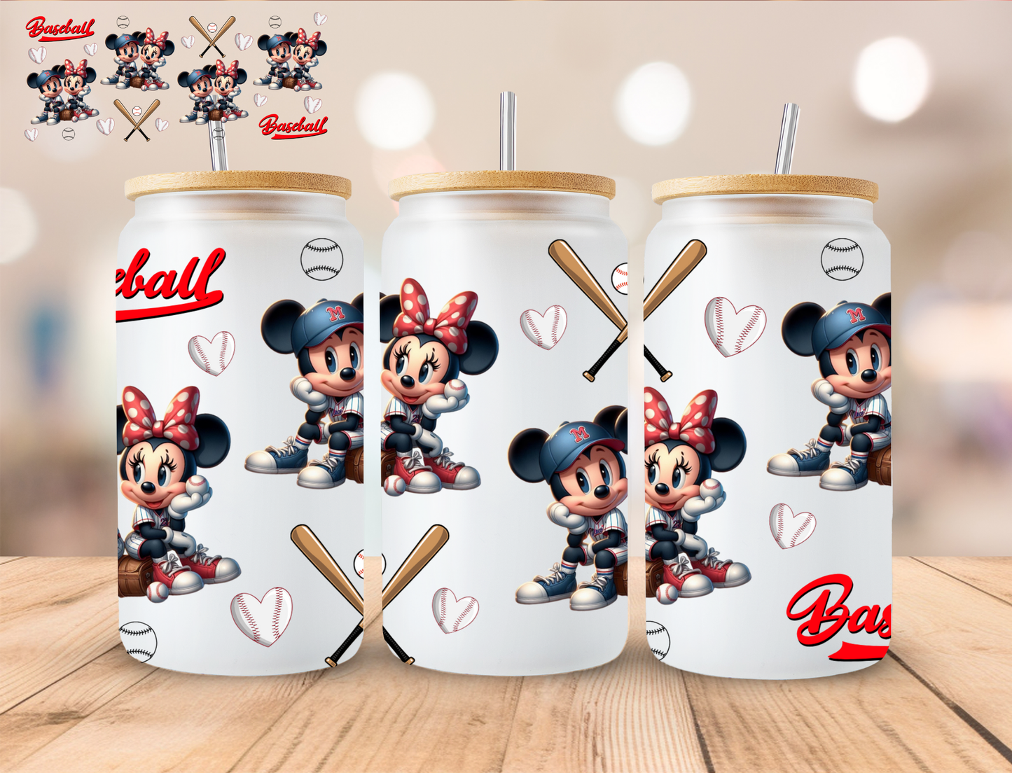 Baseball Mouse Couple - 16 oz / 20 oz Libby UV DTF Wrap