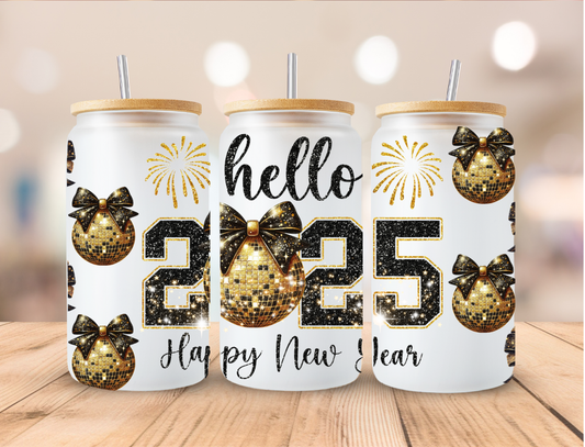 Gold 2025 New Year Disco Ball - 16 oz / 20 oz Libby UV DTF Wrap