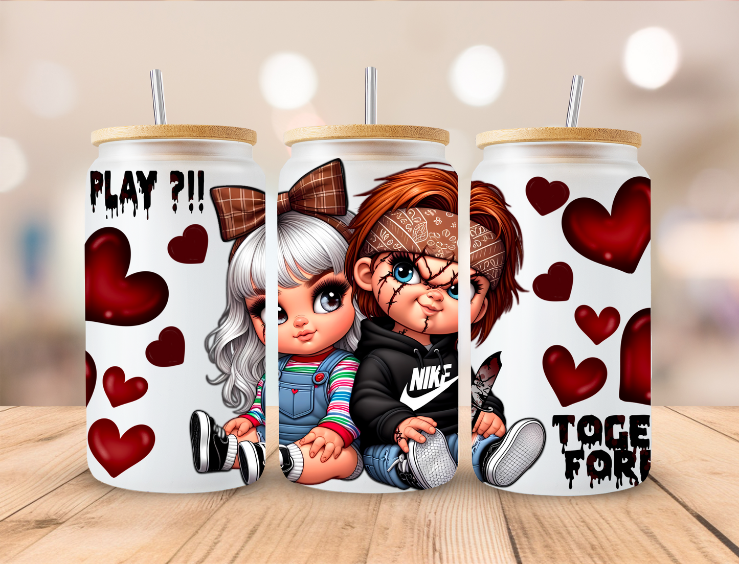 Valentines Play Together Forever - 16 oz Libby UV DTF Wrap EXCLUSIVE DESIGNED