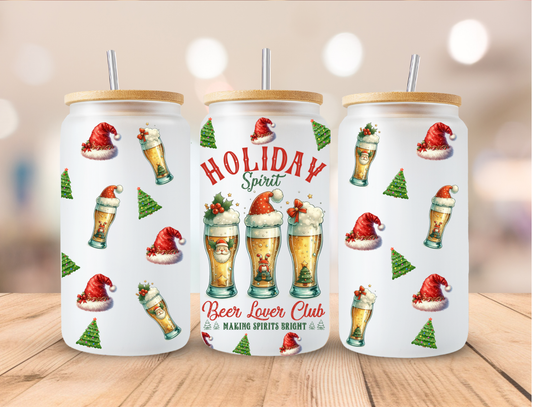 Christmas Holiday Spirit Beer Lover Club - 16 oz / 20 oz Libby UV DTF Wrap