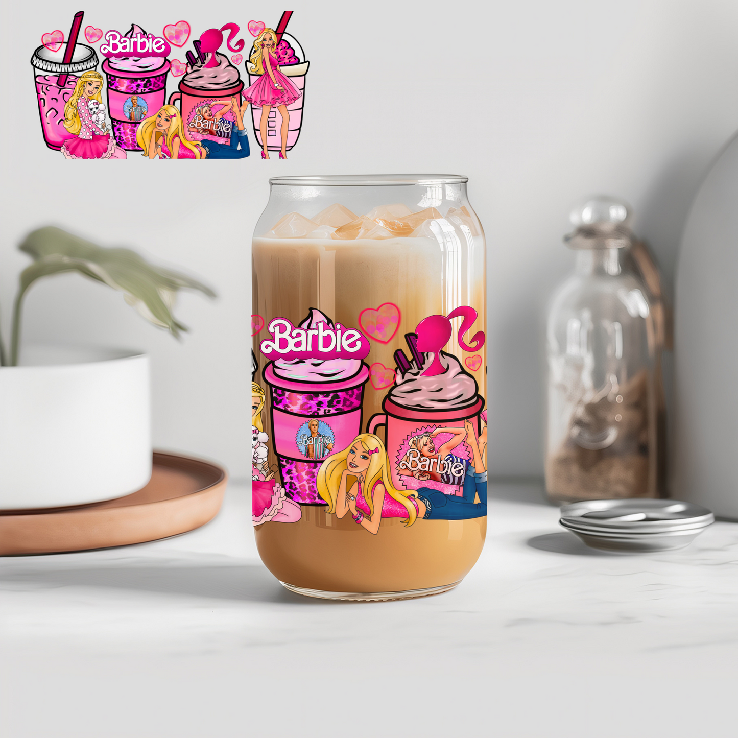 Pink Girl Coffee - 16 oz Libby UV DTF Wrap