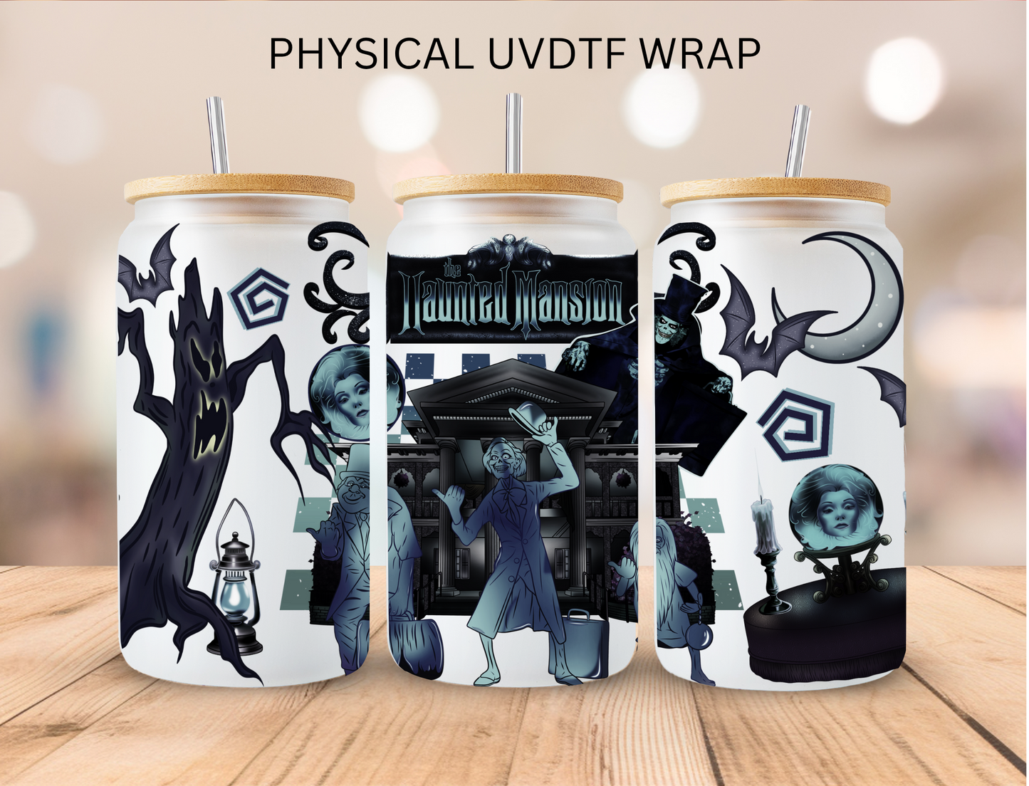 Halloween Haunted Mansion House - 16 oz / 20 oz Libby UV DTF Wrap