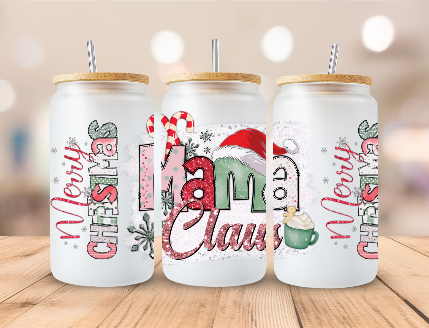 Christmas Mama Clause - 16oz Libby UV DTF Wrap