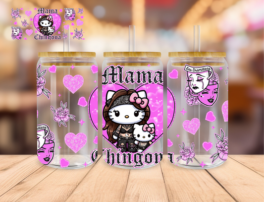 Kitty Mama Chingona Pink - 16 oz / 20 oz Libby UV DTF Wrap