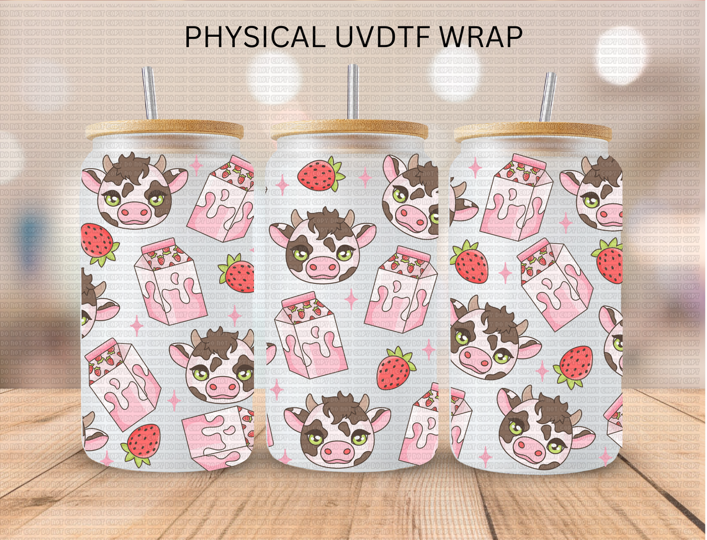 Strawberry Milk Cow Aesthetic - 16 oz / 20 oz Libby UV DTF Wrap