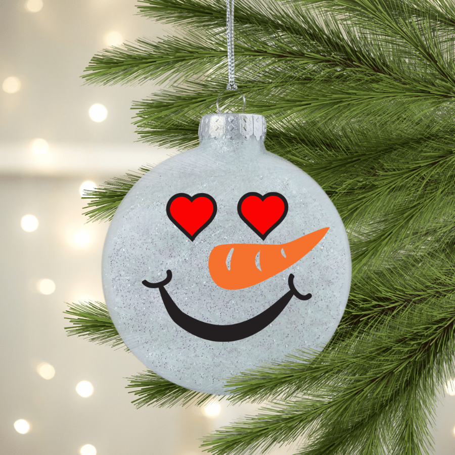 Heart Eyes Snowman Face UV DTF Christmas Ornament Decal